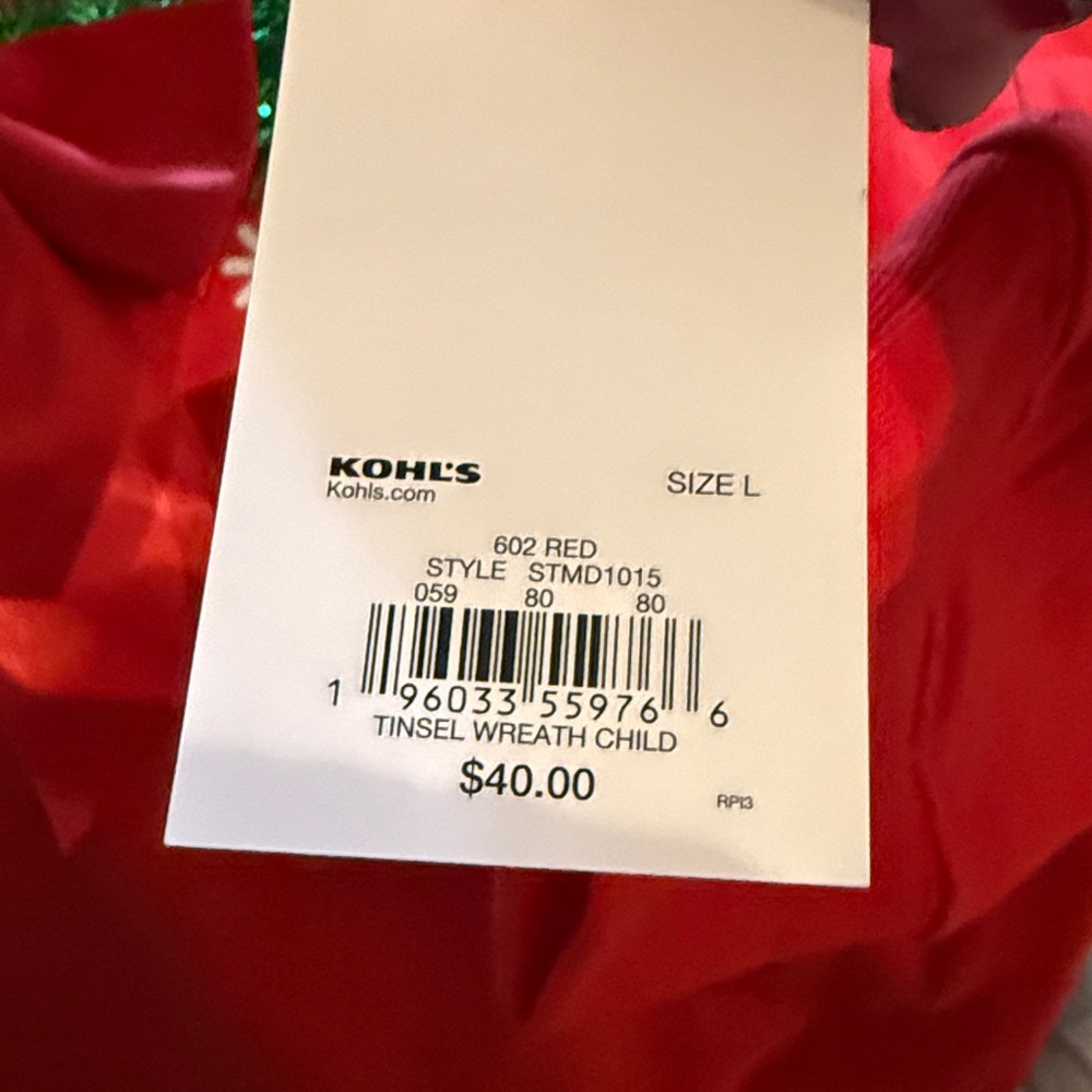 Kohl's Red Tinsel Wreath sweatshirt Size L - Picture 4 of 4
